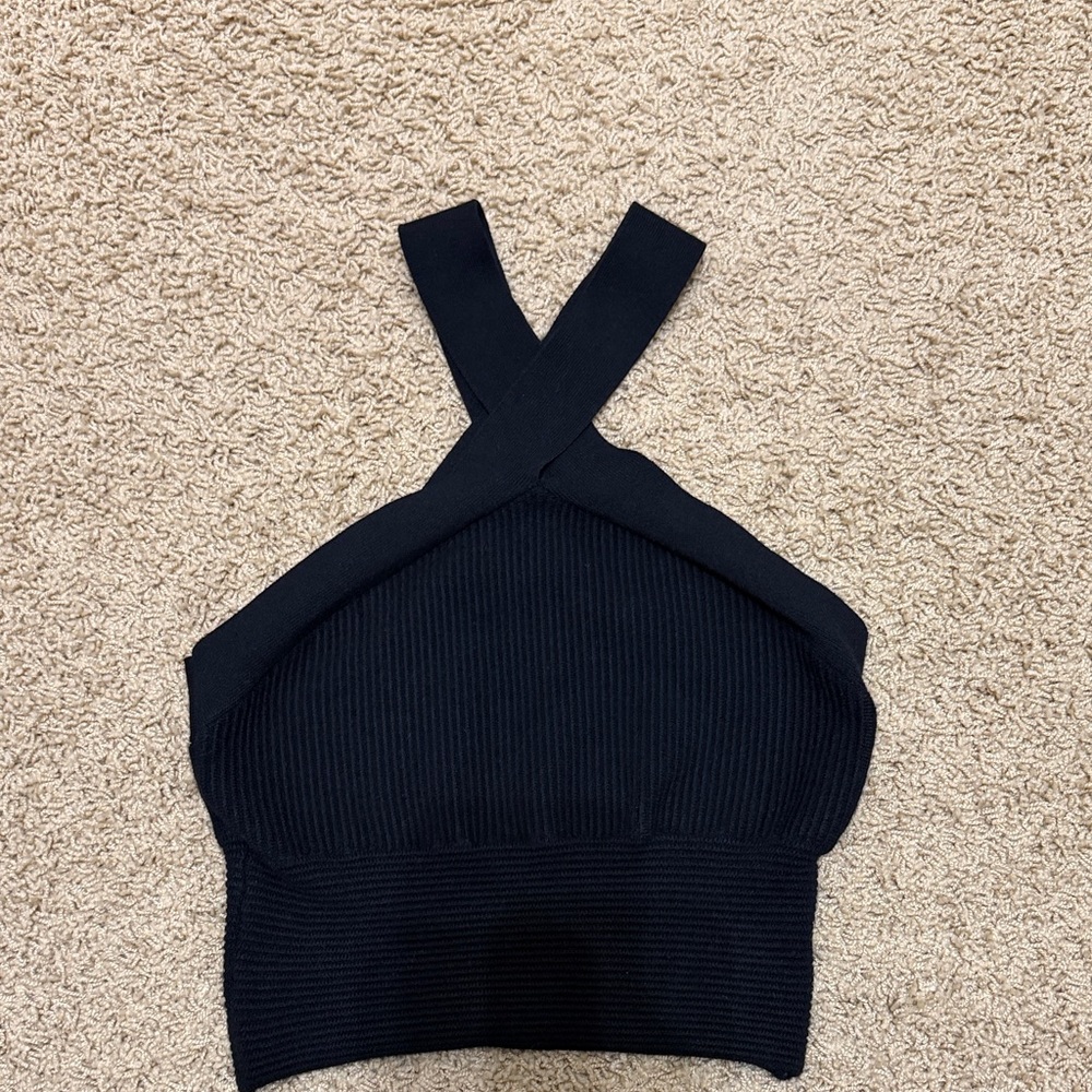 Abercrombie & Fitch Black Ribbed Cross-Back Crop Cami
